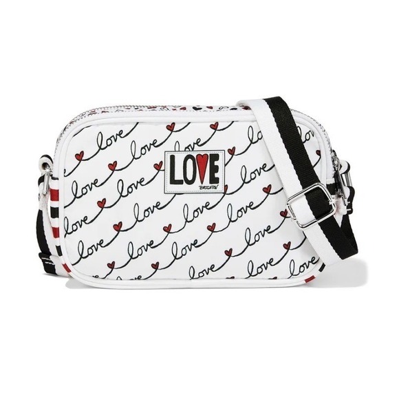 Brighton Handbags - Brighton Love Scripted Canvas Crossbody Camera Bag Heart Striped Sporty Travel